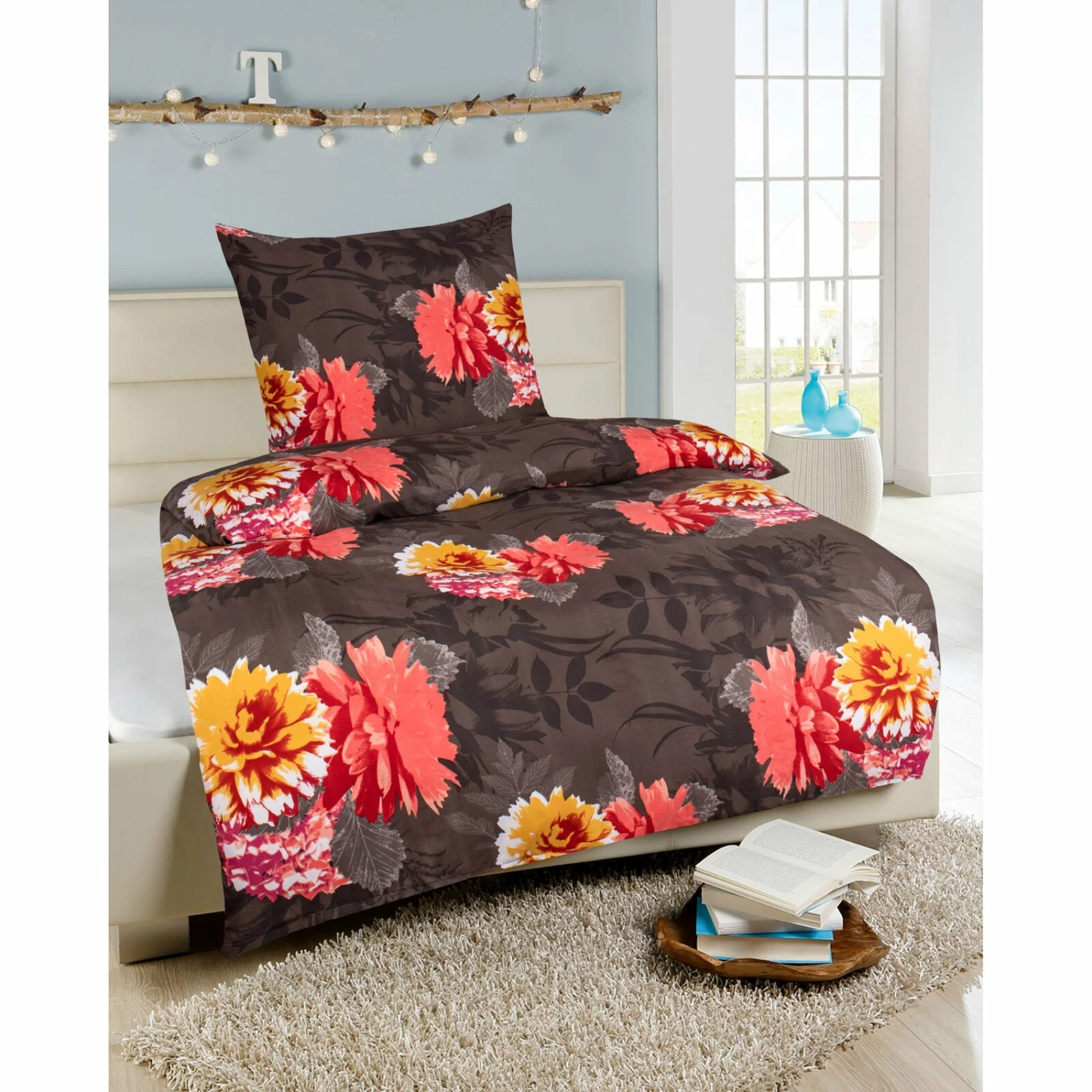 Microfaser-Bettwäsche - grau - Blumen - 135x200 cm 4 Microfaser-Bettwäsche - grau - Blumen - 135x200 cm – Bild 2