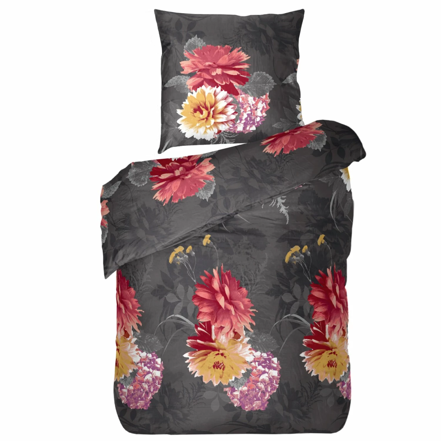 Microfaser-Bettwäsche - grau - Blumen - 135x200 cm 3 Microfaser-Bettwäsche - grau - Blumen - 135x200 cm