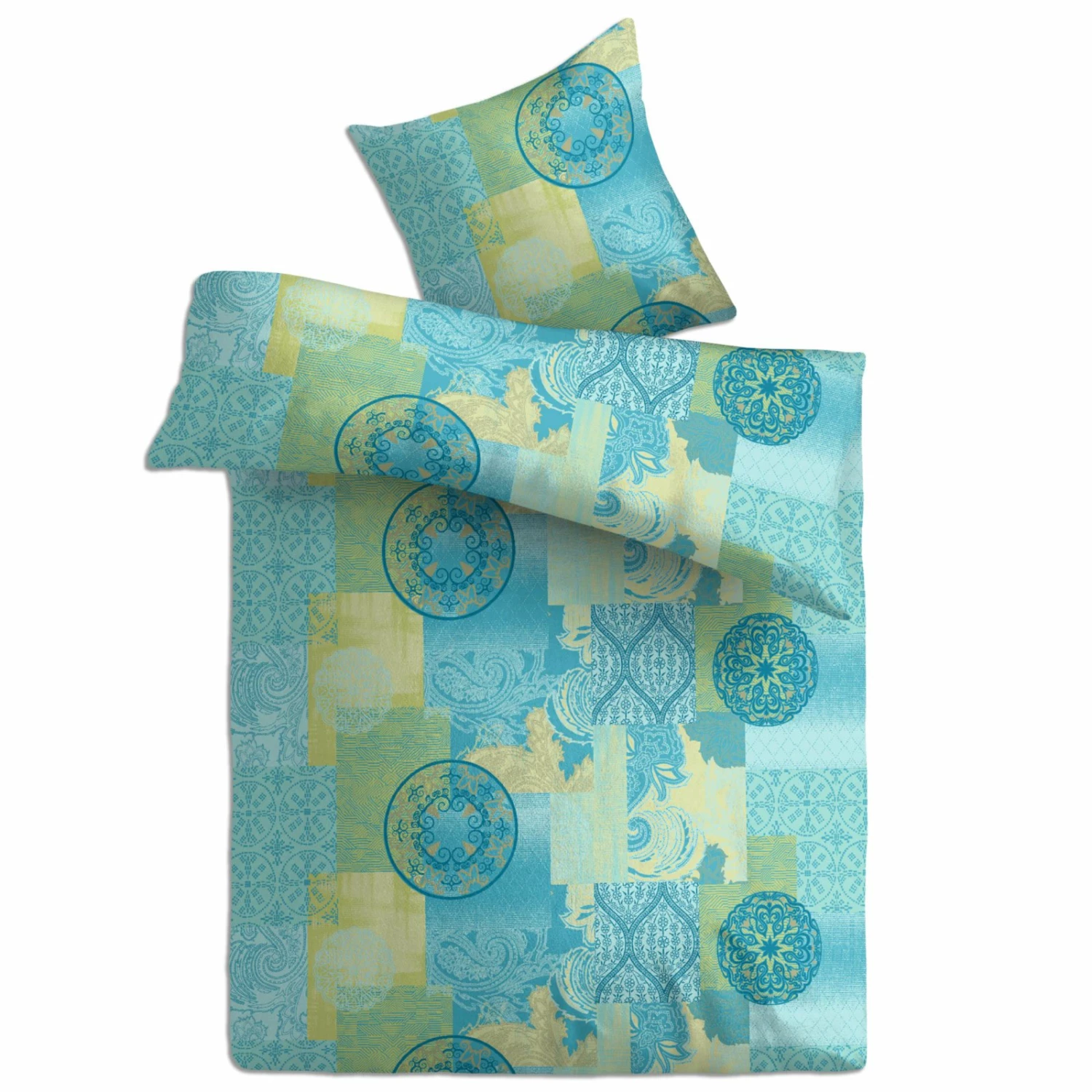 Baumwoll-Bettwäsche - blau-grün - 135x200 cm 3 Baumwoll-Bettwäsche - blau-grün - 135x200 cm