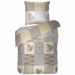 Baumwoll-Bettwäsche - beige-grau - 135x200 cm