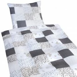 Baumwoll-Bettwäsche - weiß-grau - Patchwork - 135x200 cm