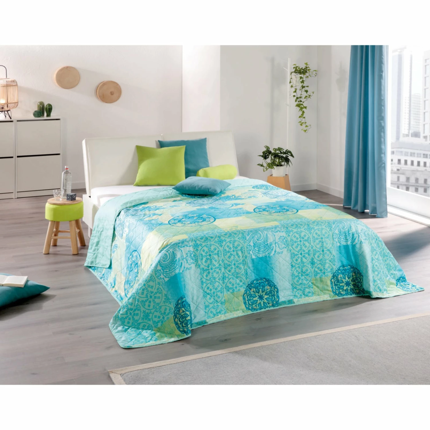 Tagesdecke - blau-grün - 220x240 cm 4 Tagesdecke - blau-grün - 220x240 cm – Bild 2