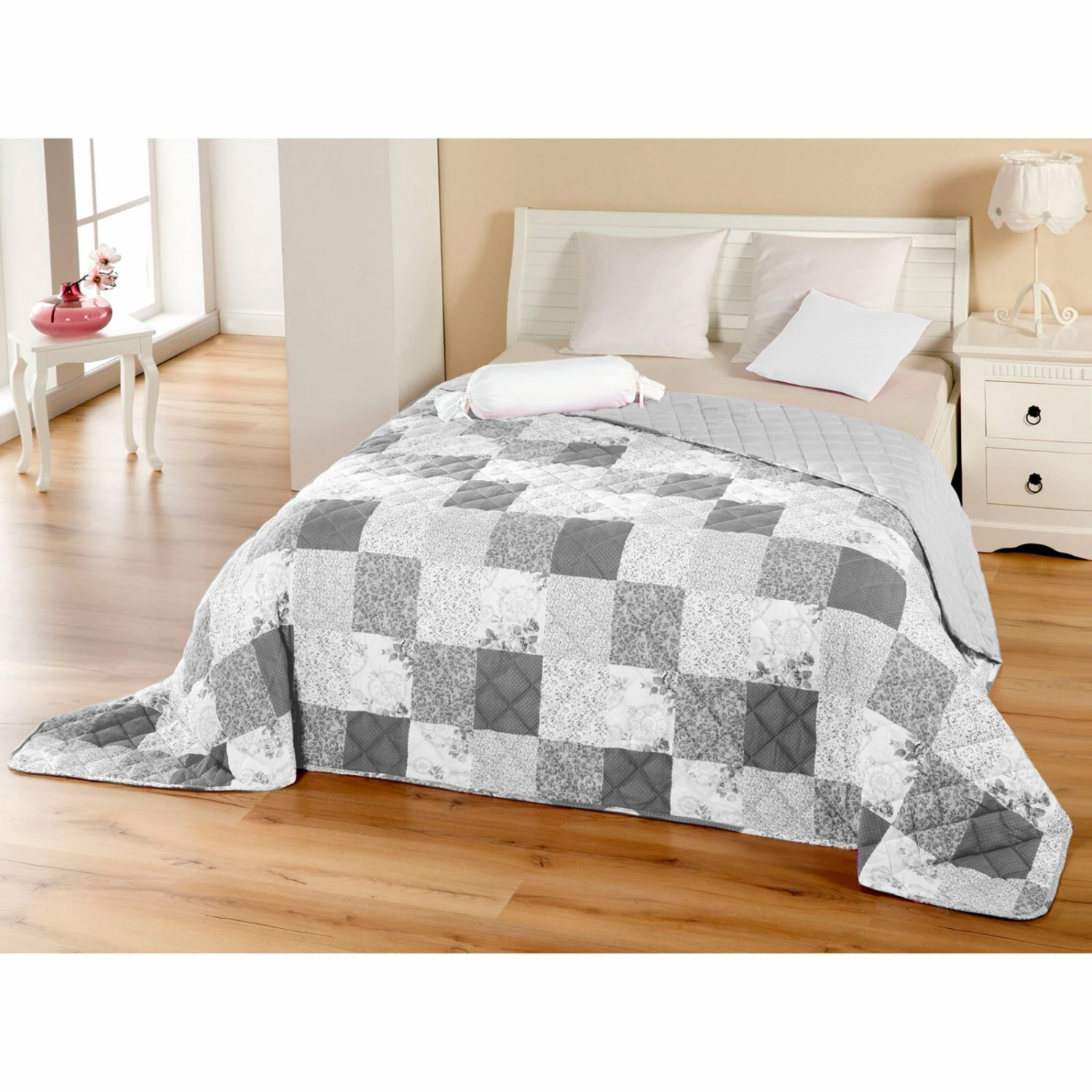 Tagesdecke - grau-weiß - 220x240 cm 4 Tagesdecke - grau-weiß - 220x240 cm – Bild 2