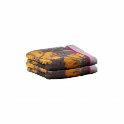 2er-Set Handtücher - Baumwolle - anthrazit-honiggelb - 50x100 cm