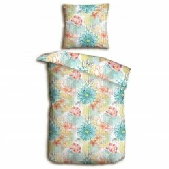 homara Baumwoll-Seersucker-Bettwäsche - aqua-coral - 135x200 cm