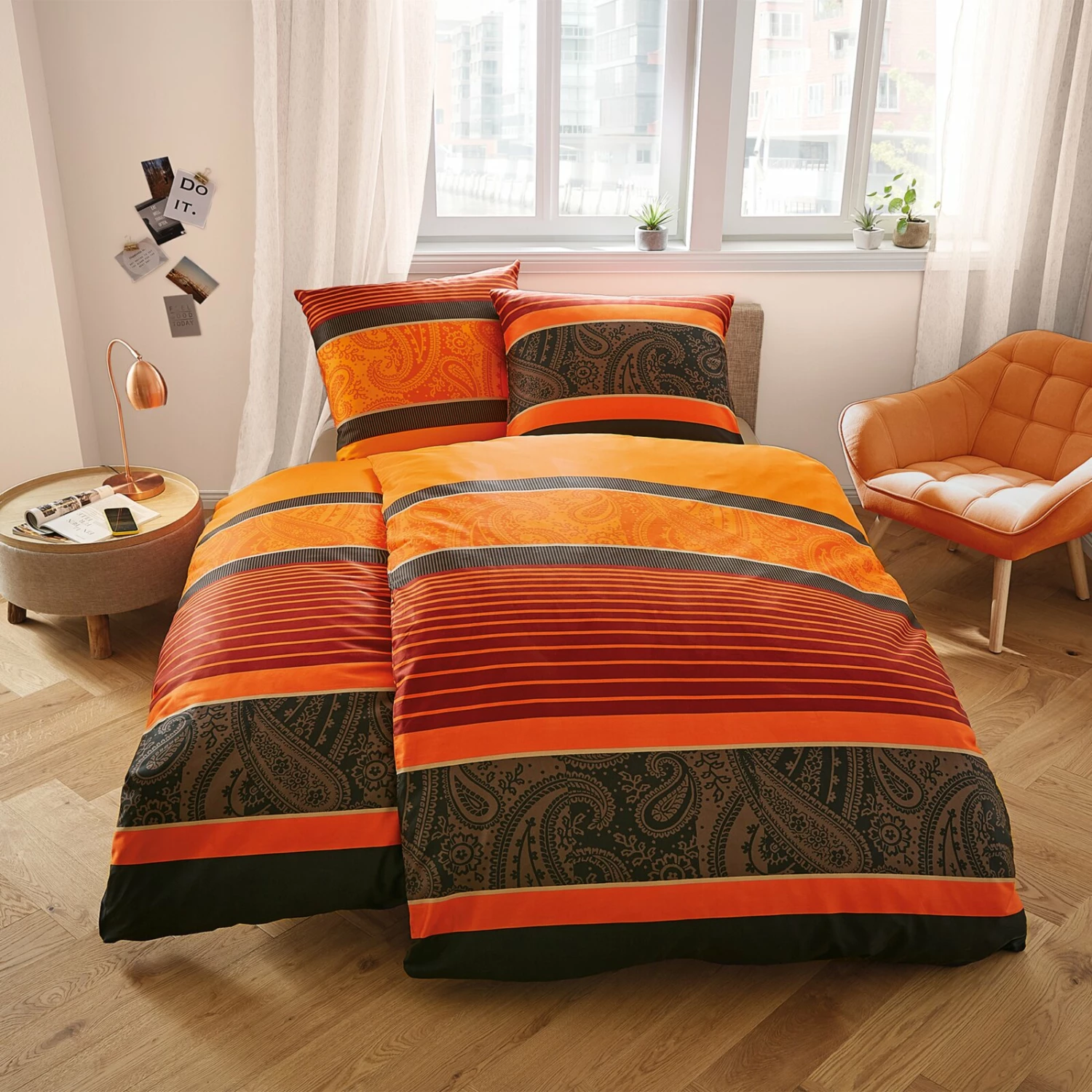 Kleine Wolke Satin-Bettwäsche - chilli - Streifen 4 Kleine Wolke Satin-Bettwäsche - chilli - Streifen – Bild 2