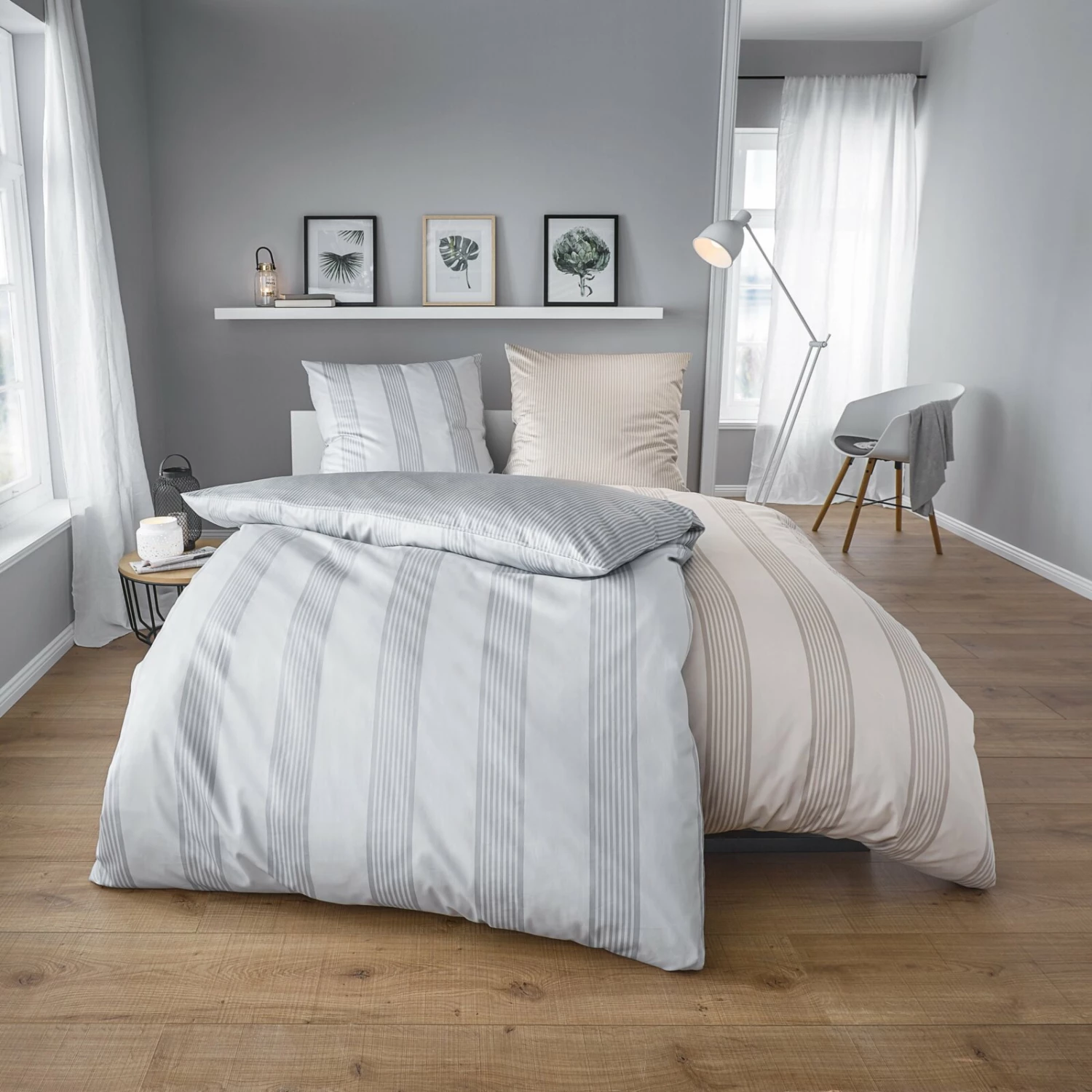 Kleine Wolke Satin-Bettwäsche - taupe - Streifen 4 Kleine Wolke Satin-Bettwäsche - taupe - Streifen – Bild 2