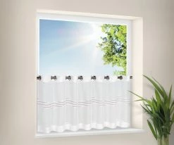 Scheibengardine - weiß-bordeaux - 136x48 cm