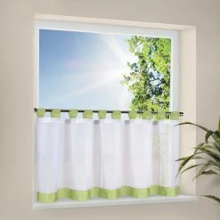 Schlaufen-Bistrogardine - weiß-grün - 150x50 cm