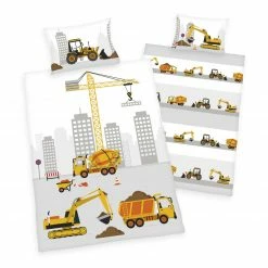 Renforcé-Bettwäsche JANA BAUSTELLE - grau-gelb - 100x135 cm