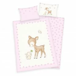 Renforcé- Bettwäsche JANA REH - rosa-weiß - 100x135 cm