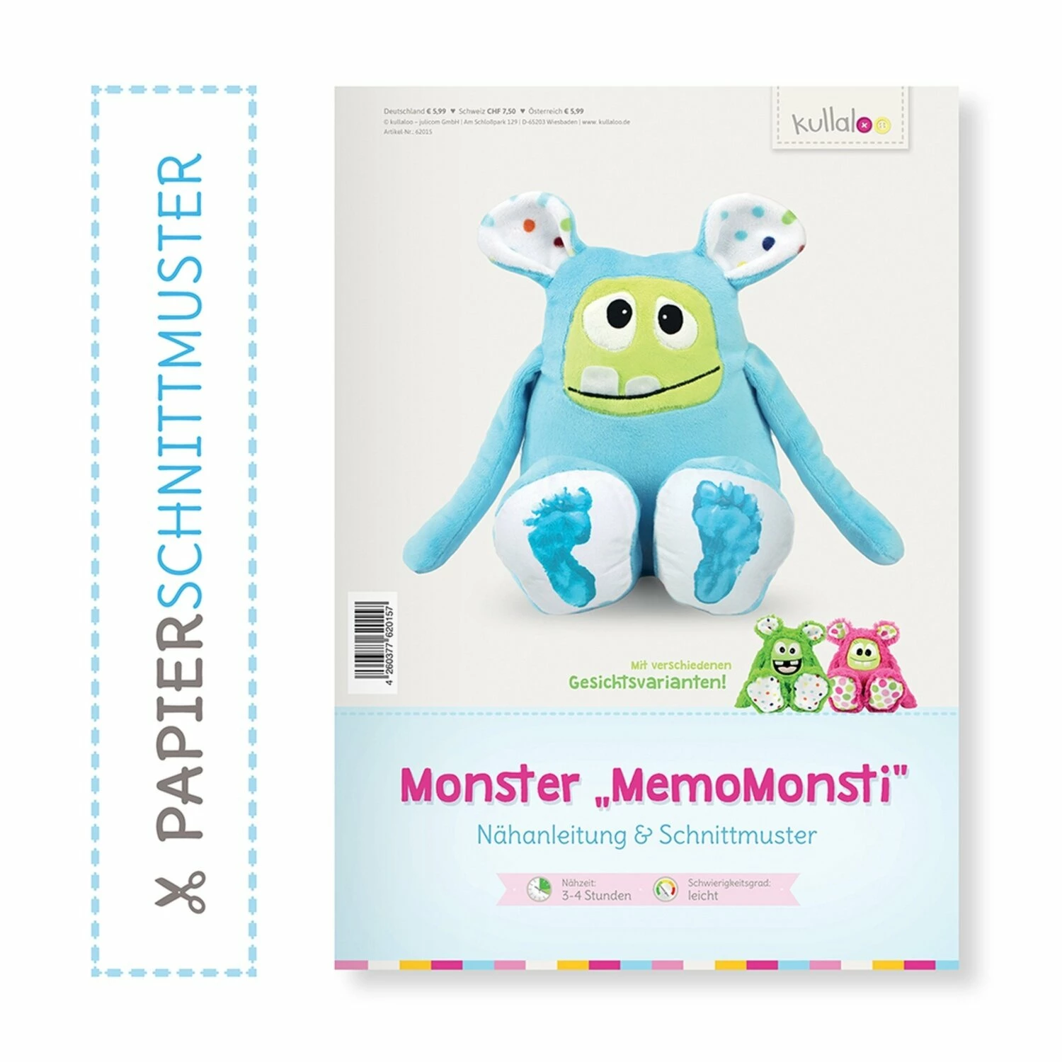 Kullaloo Nähanleitung und Schnittmusterbogen - Monster MEMO MONSTI 3 Kullaloo Nähanleitung und Schnittmusterbogen - Monster MEMO MONSTI