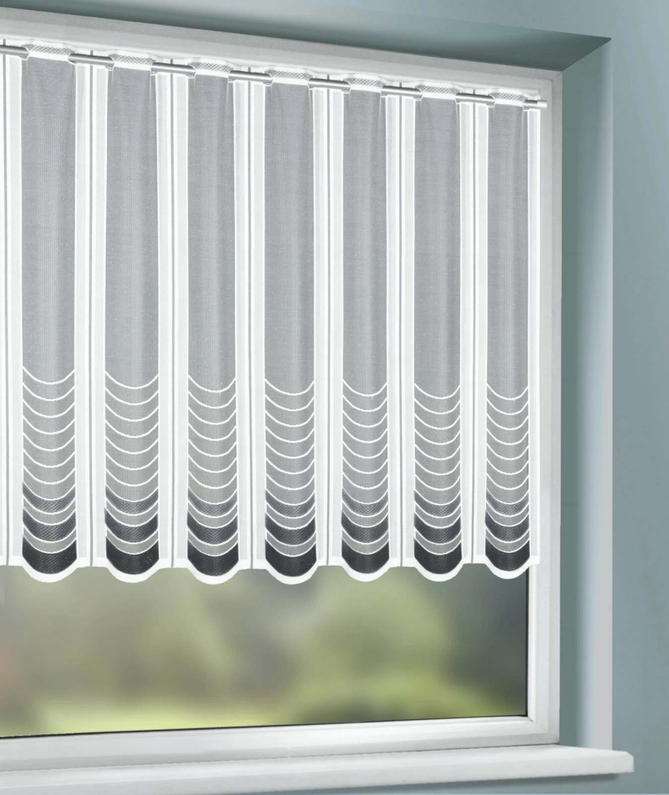 Gardine - weiß-grau - Streifen - 145x75 cm 4 Gardine - weiß-grau - Streifen - 145x75 cm – Bild 2