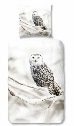 Biber-Bettwäsche - Eule - grau - 135x200 cm