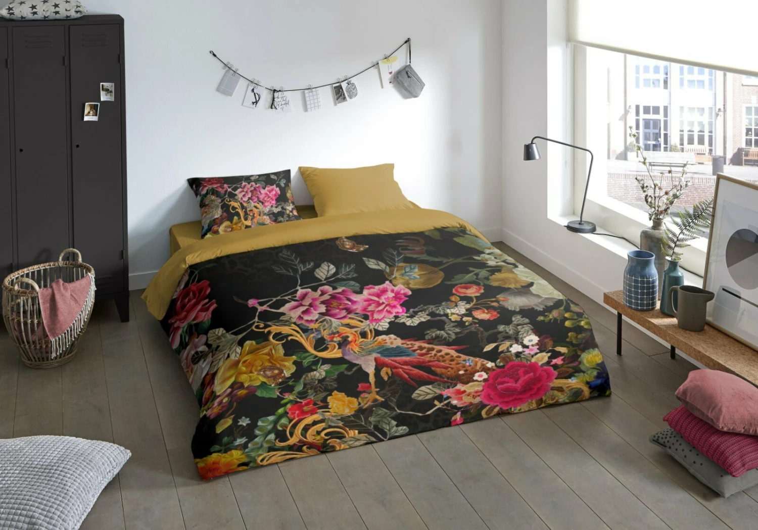 Bettwäsche - senf-schwarz - floral - 135x200 cm 4 Bettwäsche - senf-schwarz - floral - 135x200 cm – Bild 2