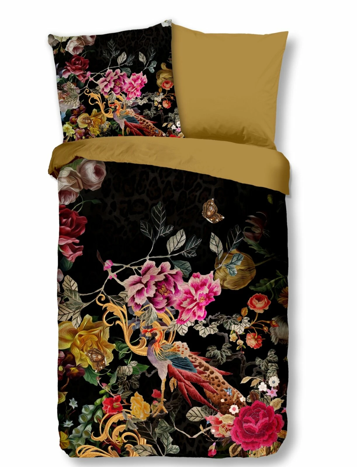 Bettwäsche - senf-schwarz - floral - 135x200 cm 3 Bettwäsche - senf-schwarz - floral - 135x200 cm