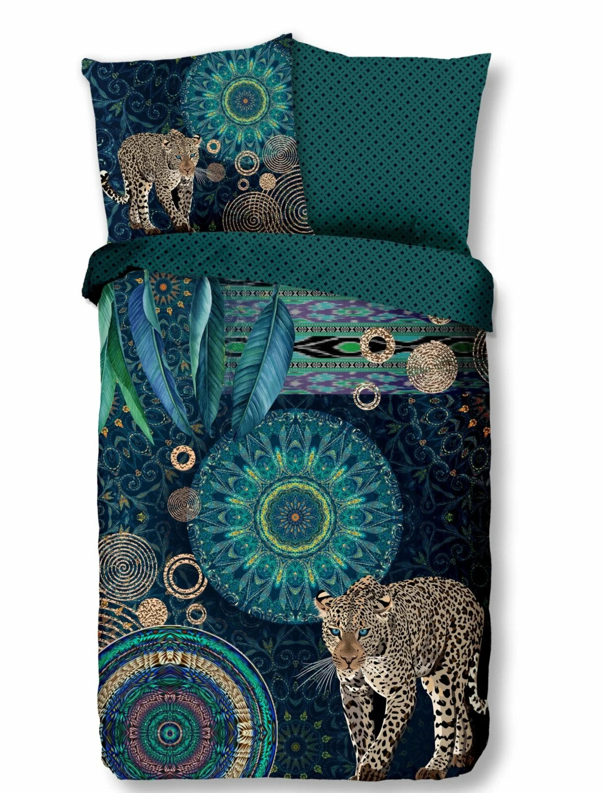 Satin-Bettwäsche - Dschungel - petrol-schwarz - 135x200 cm 3 Satin-Bettwäsche - Dschungel - petrol-schwarz - 135x200 cm