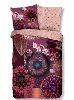 Satin-Bettwäsche - Floral - rosa-kupfer-lila - 135x200 cm