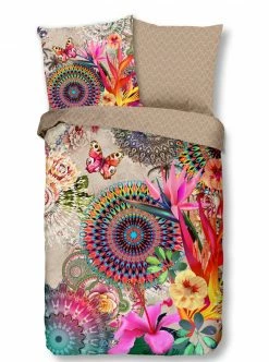 Satin-Bettwäsche - Floral - beige-bunt - 135x200 cm