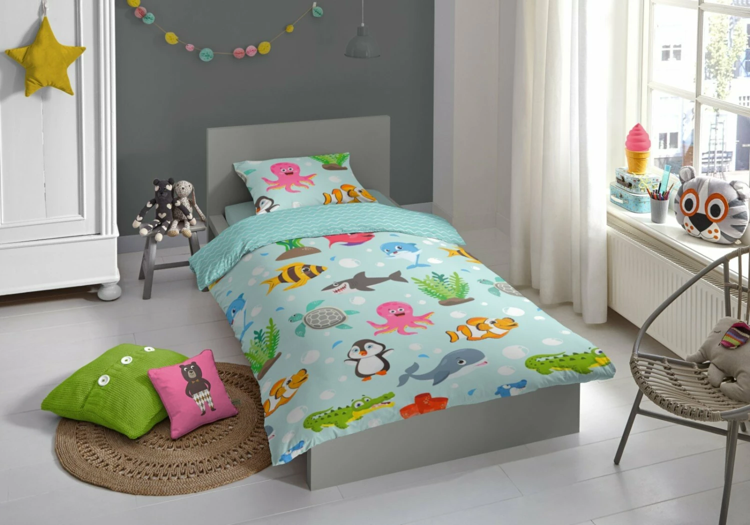 Renforce-Kinderbettwäsche - hellblau - 100x135 cm 4 Renforce-Kinderbettwäsche - hellblau - 100x135 cm – Bild 2