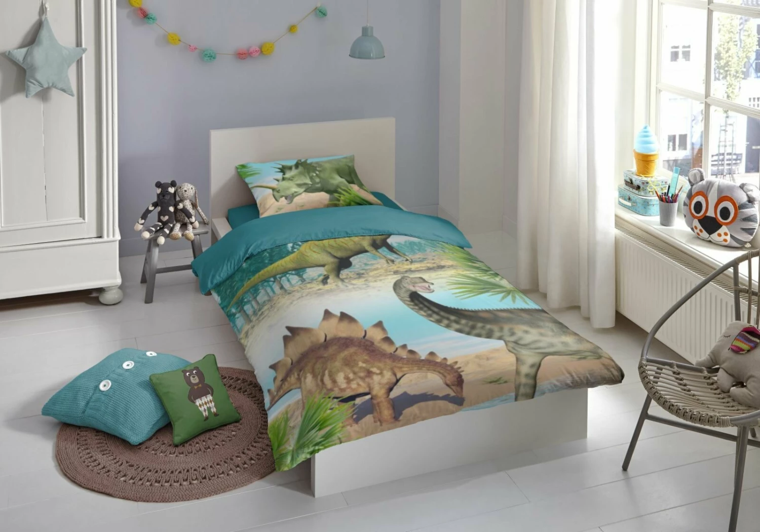 Renforce-Kinderbettwäsche DINO - bunt - 135x200 cm 4 Renforce-Kinderbettwäsche DINO - bunt - 135x200 cm – Bild 2