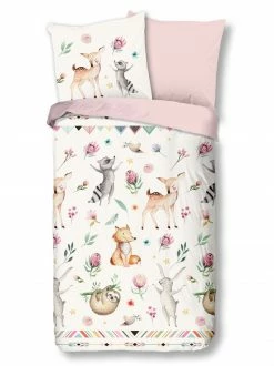 Renforce-Kinderbettwäsche DANCE - weiß-rosa - 135x200 cm