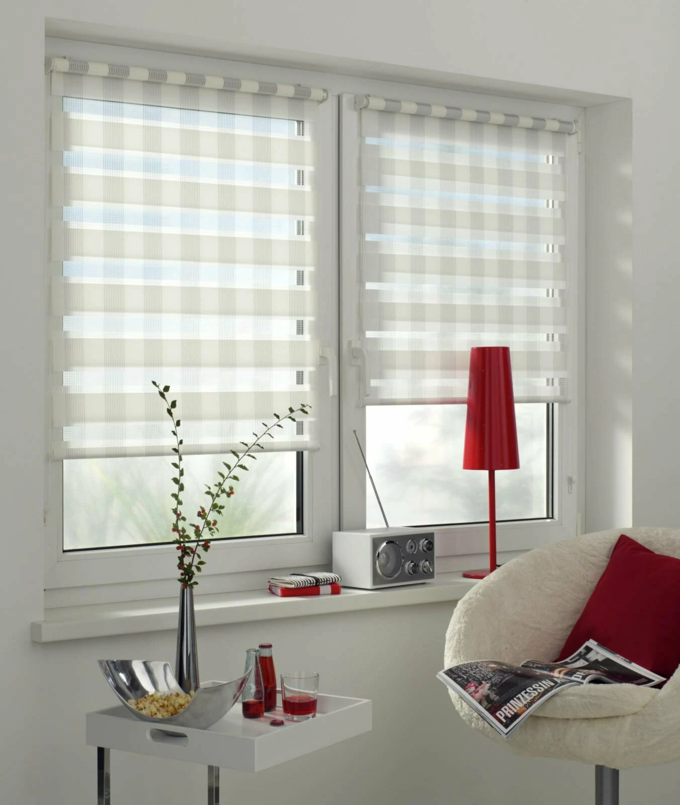 Mini Doppelrollo - weiß - kariert - 45x150 cm 4 Mini Doppelrollo - weiß - kariert - 45x150 cm – Bild 2