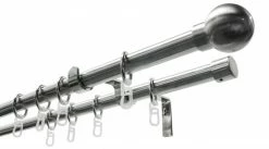 Gardinenstangen-Set KUGEL - 2-läufig - edelstahl-optik - 120-210 cm