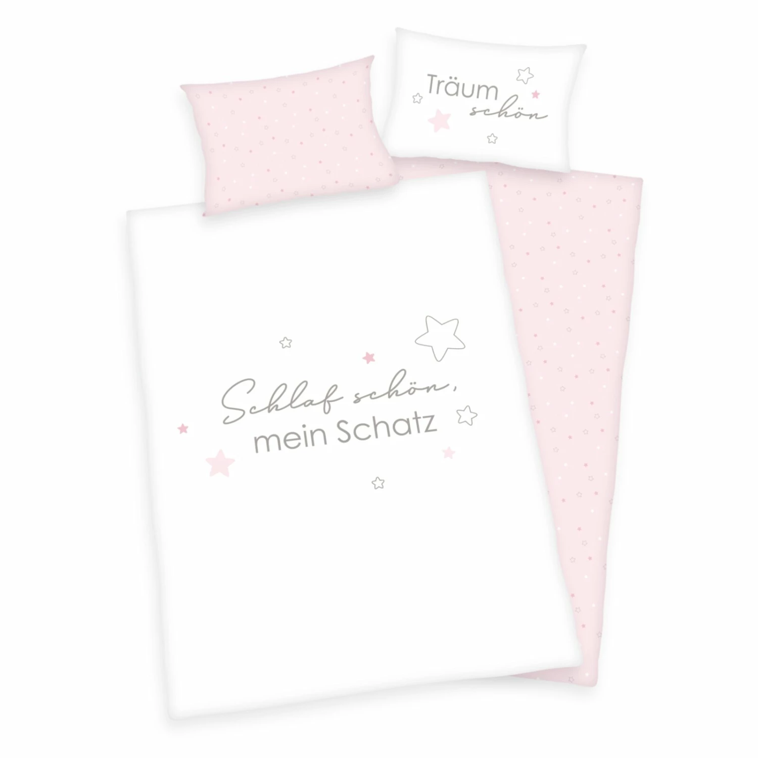 Renforcé-Babybettwäsche KLEINER SCHATZ - weiß-pink - 100x135 cm 3 Renforcé-Babybettwäsche KLEINER SCHATZ - weiß-pink - 100x135 cm