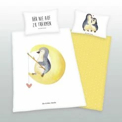 Renforcé-Bettwäsche MR. & MRS. PANDA PINGUIN - weiß-gelb - 135x200 cm