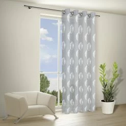 Ösenschal - grau-weiß - Blätter - 140x235 cm -Heimtextilien Verkäufe 9004738300 03 1600Wx1600H