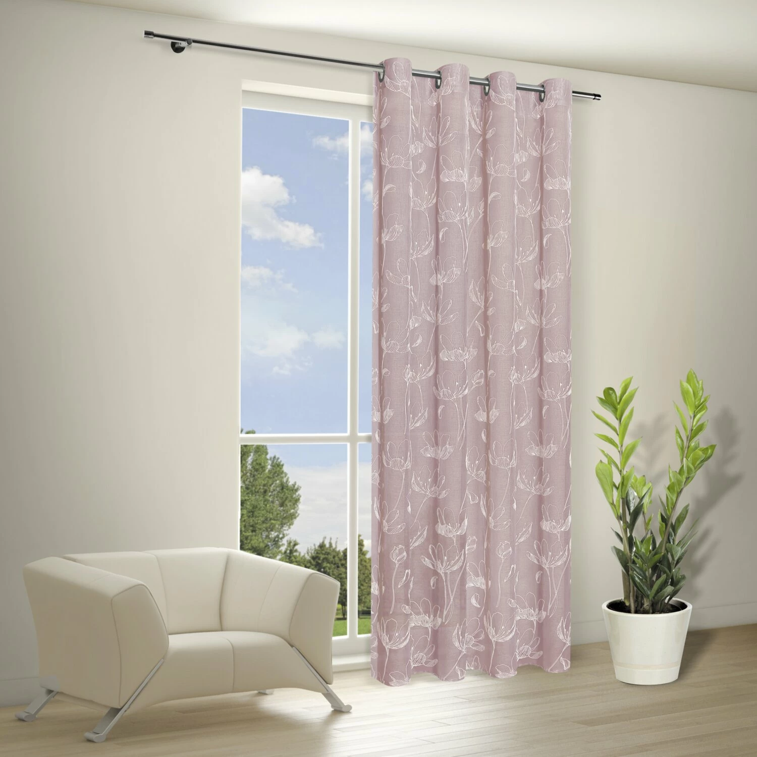 Ösenschal - rosa-weiß - Blumen - 140x235 cm 4 Ösenschal - rosa-weiß - Blumen - 140x235 cm – Bild 2