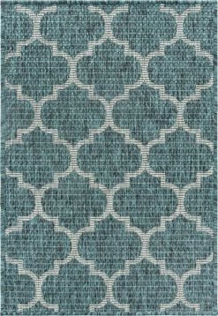 In-/Outdoorteppich CROSSES 1 - blaugrün - 91x61 cm