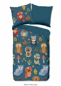 Flanell-Bettwäsche OWLS - petrol - 135x200 cm