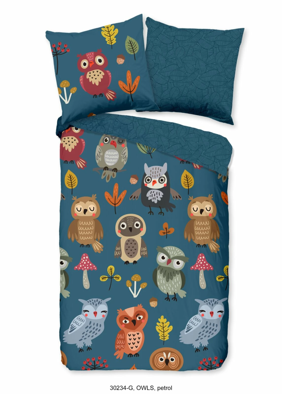 Flanell-Bettwäsche OWLS - petrol - 135x200 cm 3 Flanell-Bettwäsche OWLS - petrol - 135x200 cm