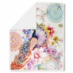 Wohndecke - weiß-bunt - Pfau - 130x160 cm