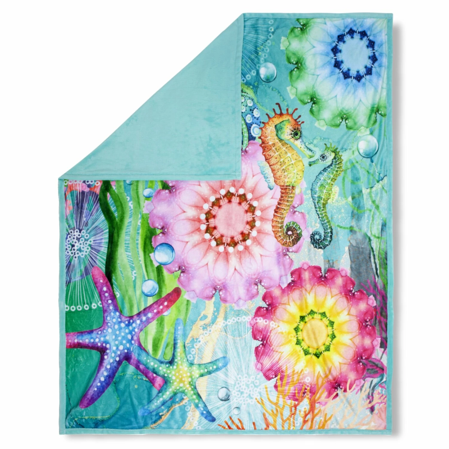 Wohndecke - türkis-bunt - Seepferdchen - 130x160 cm 3 Wohndecke - türkis-bunt - Seepferdchen - 130x160 cm