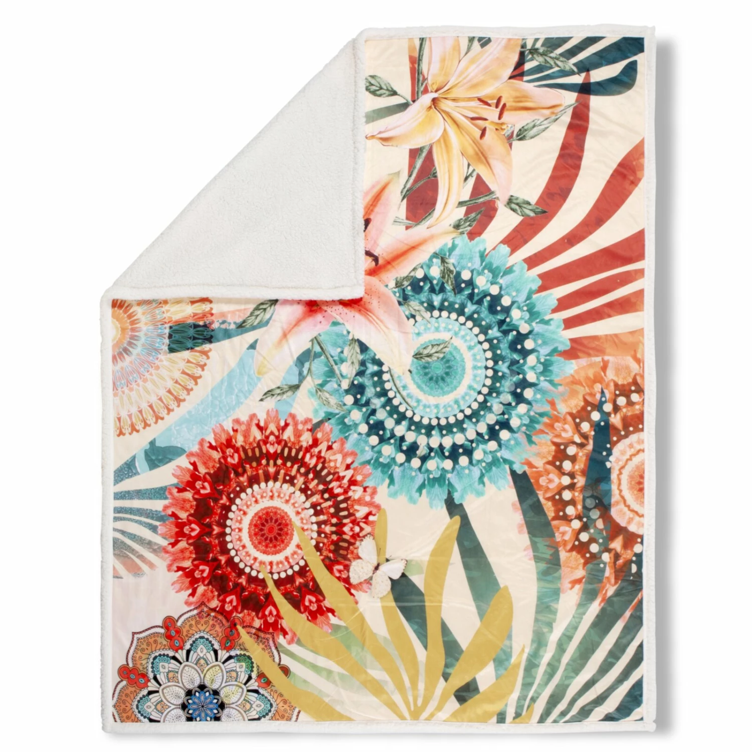 Wohndecke - weiß-bunt - floral - 130x160 cm 2 Wohndecke - weiß-bunt - floral - 130x160 cm